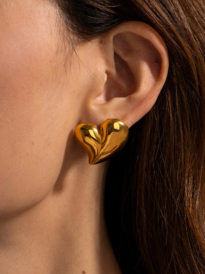 Modern simple 18K gold non-fading large heart-shaped earrings/necklace Golden FREESIZE