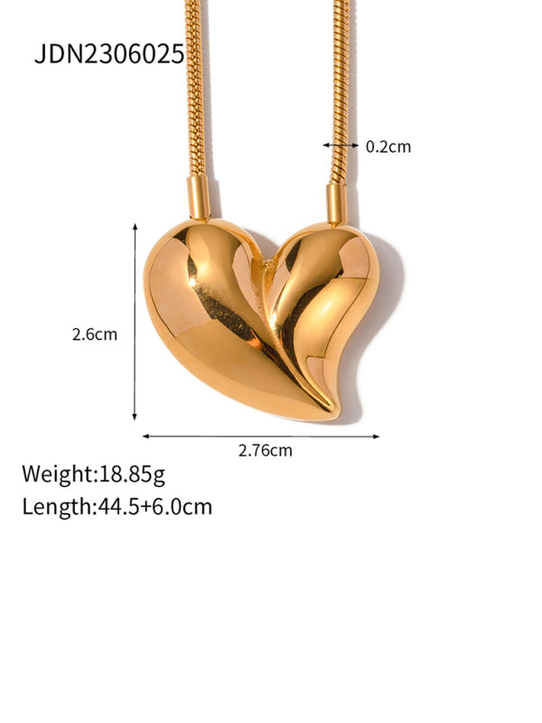 Modern simple 18K gold non-fading large heart-shaped earrings/necklace