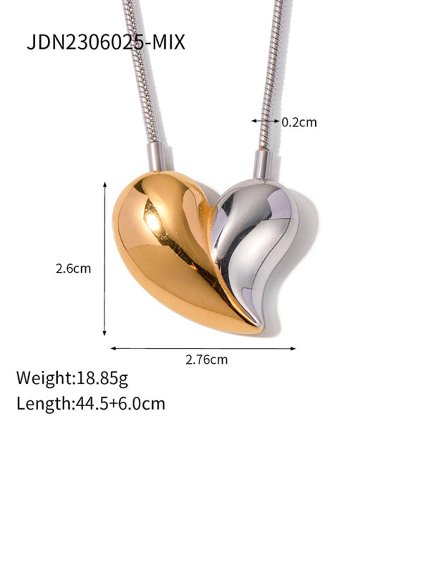 Modern simple 18K gold non-fading large heart-shaped earrings/necklace Silver FREESIZE