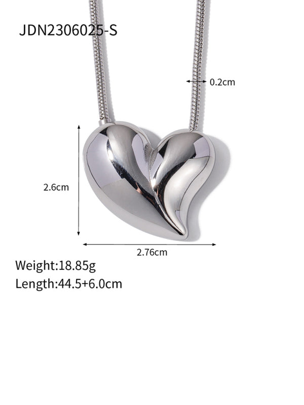 Modern style simple silver non-fading large heart-shaped earrings/necklace Silver FREESIZE