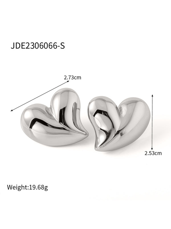 Modern style simple silver non-fading large heart-shaped earrings/necklace Silver grey FREESIZE