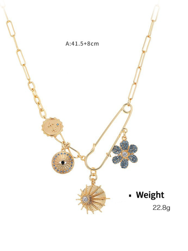 Modern mystical coin-set diamond relief small pendant bib necklace Pattern5 FREESIZE