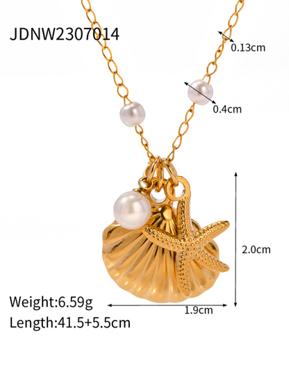 Modern summer beach style fashion ocean starfish shell necklace Golden yellow FREESIZE