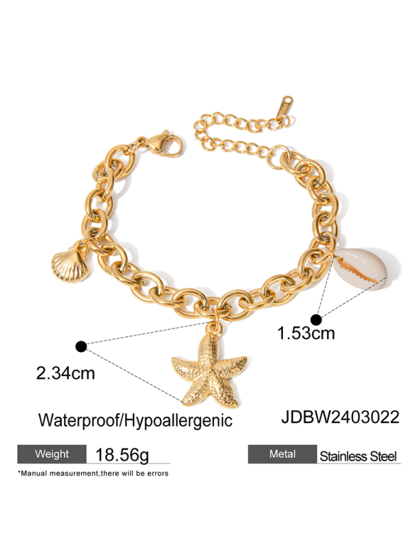 Modern beach style ocean starfish pearl shell conch bracelet jewelry Golden FREESIZE