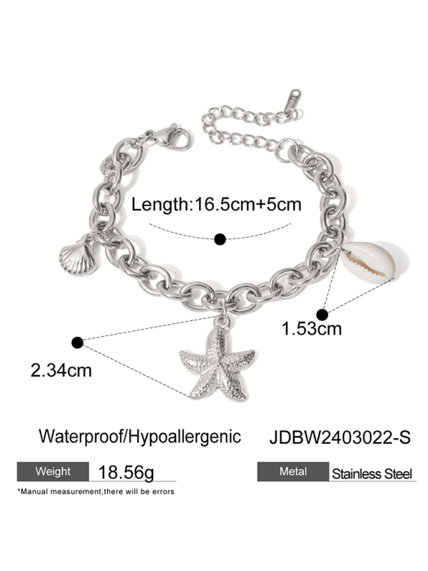 Modern beach style ocean starfish pearl shell conch bracelet jewelry Silver FREESIZE