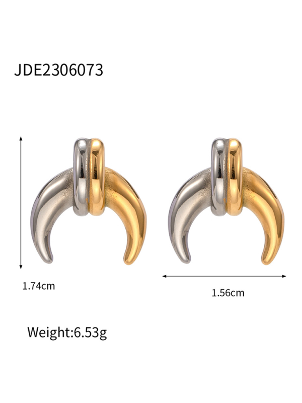 Modern gold and silver color matching moon personality pendant necklace earrings