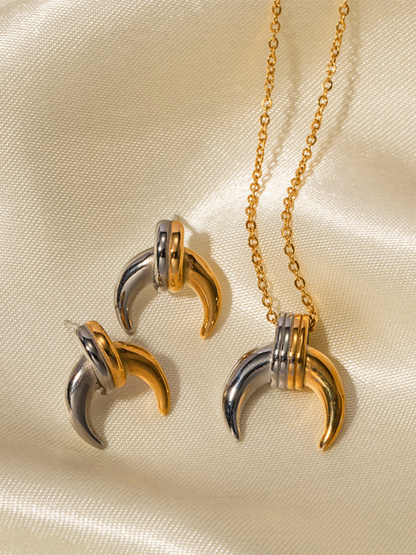 Modern gold and silver color matching moon personality pendant necklace earrings