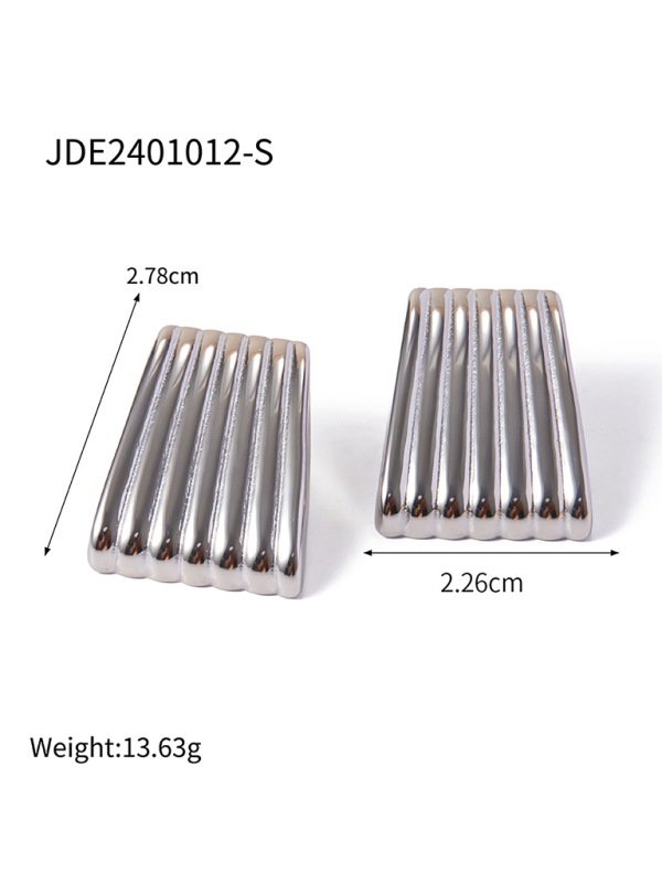 Striped trapezoidal earrings with special lines Silver FREESIZE