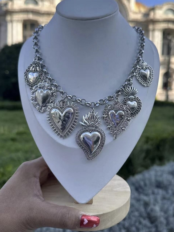 Multiple Sacred Heart Pendant Necklace Silver Chain Personalized Design Female Jewelry