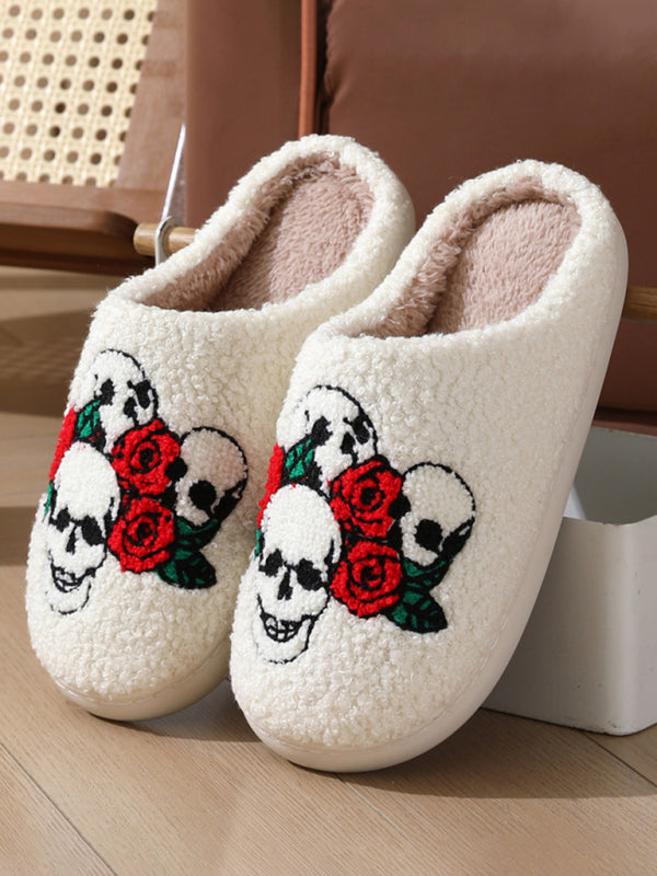 Halloween Love Skeleton Hand Pattern Home Plush Warm Slippers Pattern2