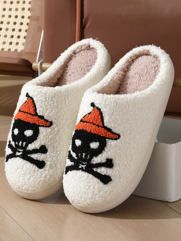 Halloween Love Skeleton Hand Pattern Home Plush Warm Slippers Pattern3