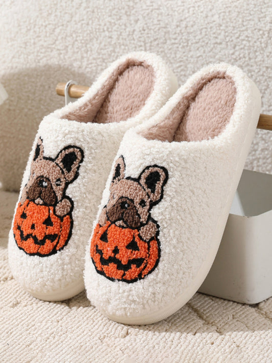 Halloween Love Skeleton Hand Pattern Home Plush Warm Slippers Pattern4