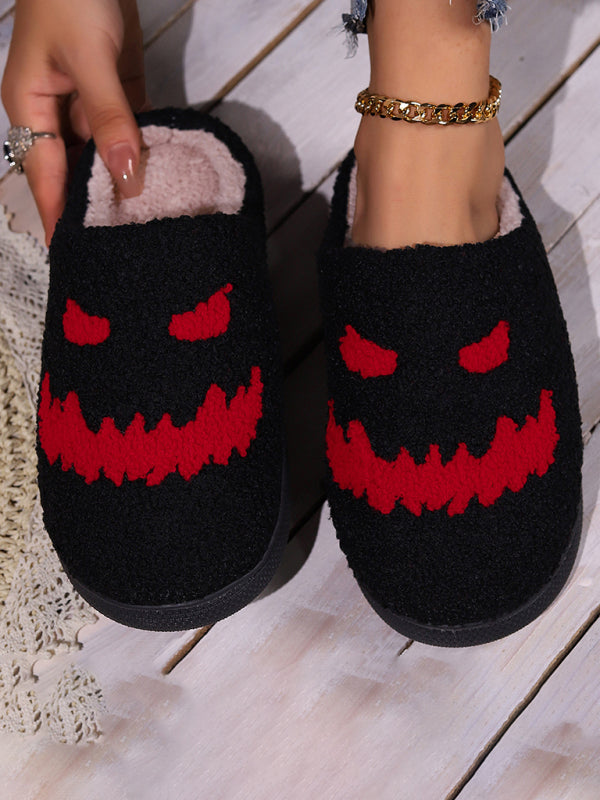 Halloween bat pumpkin pattern home plush warm slippers Pattern2