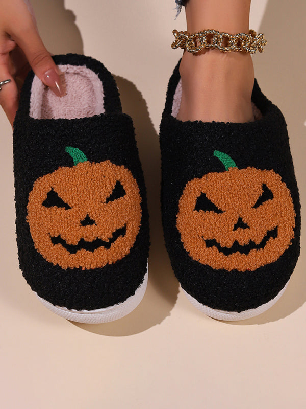 Halloween bat pumpkin pattern home plush warm slippers Pattern3
