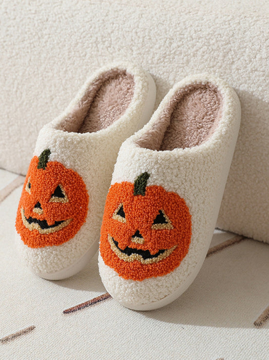 Halloween bat pumpkin pattern home plush warm slippers Pattern4