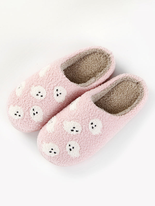 Halloween Ghost Slippers Couple Men and Women Thick-soled Soft-soled Shoes Thick Non-slip Cute Cotton Slippers Pink