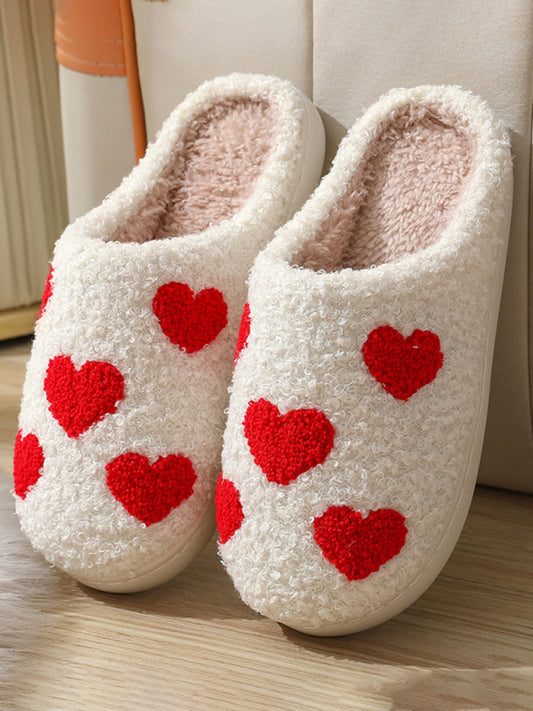 Christmas Valentine's Day Love Cotton Slippers Indoor Home Plush Warm Slippers White