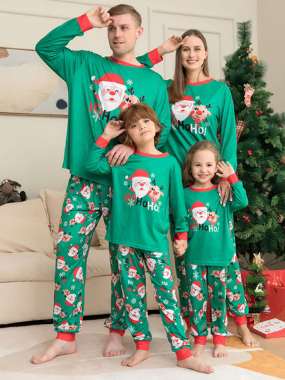 Modern Christmas Santa Claus Printed Parent-Child Home Clothes Set Green