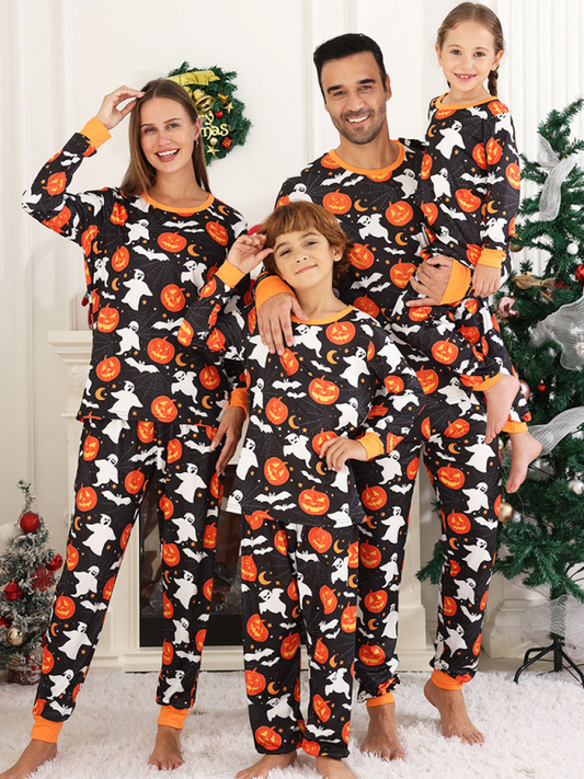 Halloween Homewear Spider Pumpkin Printed Two Piece Pajama Set Black