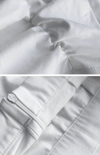 Pleated Ruffle High Waisted Skirt Women Fishtail Cotton Mini