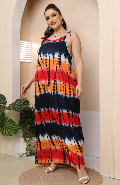 Plus Size Maxi Dress - Sleeveless Gradient Pattern Long Dress Pattern