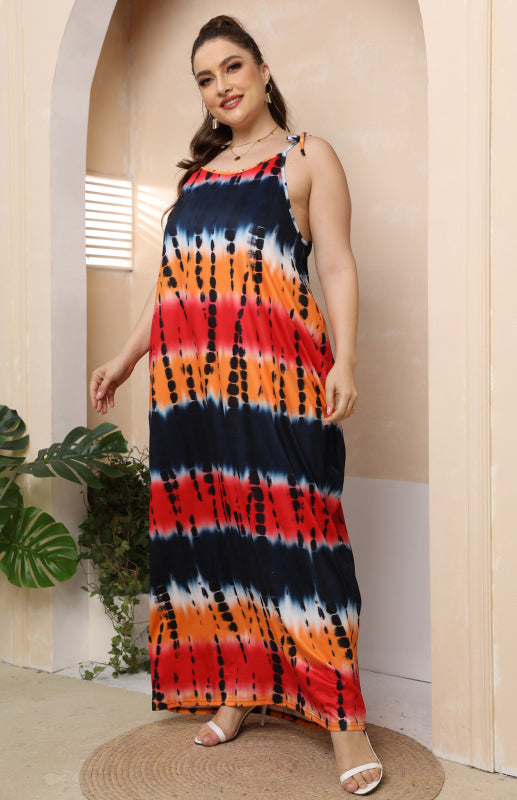 Plus Size Maxi Dress - Sleeveless Gradient Pattern Long Dress Pattern