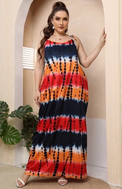 Plus Size Maxi Dress - Sleeveless Gradient Pattern Long Dress