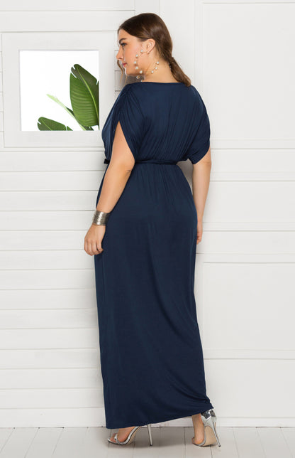 Maternity Knit Dress - Short Sleeve V-Neck Solid Color Dress