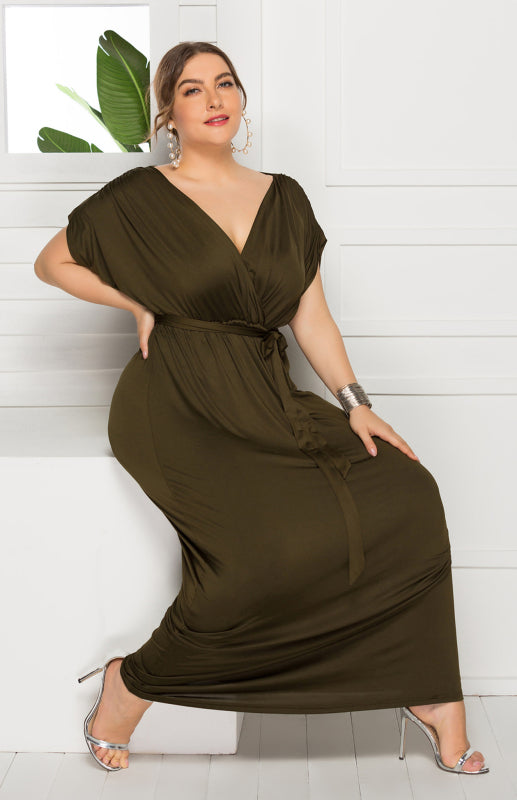 Maternity Knit Dress - Short Sleeve V-Neck Solid Color Dress