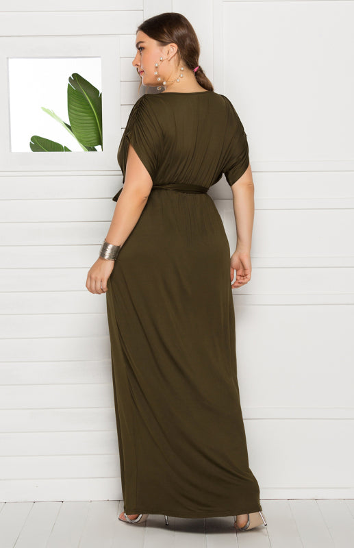Maternity Knit Dress - Short Sleeve V-Neck Solid Color Dress