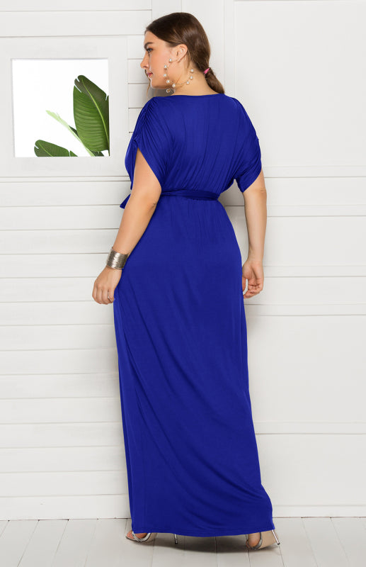 Maternity Knit Dress - Short Sleeve V-Neck Solid Color Dress