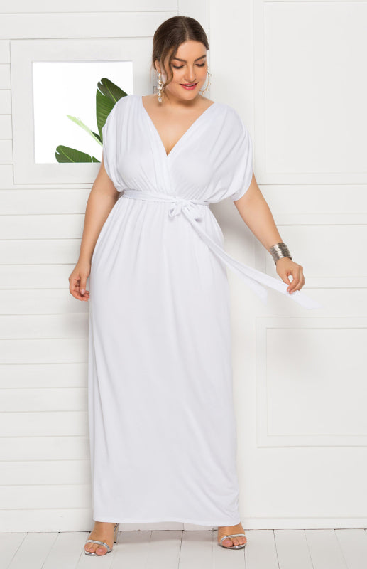 Maternity Knit Dress - Short Sleeve V-Neck Solid Color Dress White