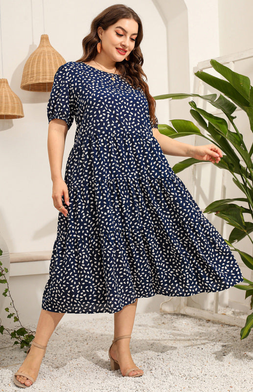 Maternity Dress - Plus Size Short Sleeve Puffed Sleeve Print Dress