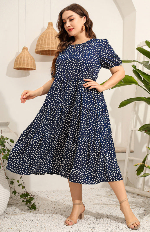 Maternity Dress - Plus Size Short Sleeve Puffed Sleeve Print Dress