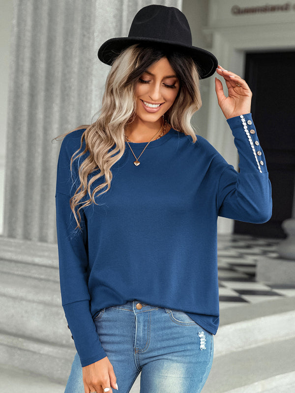 Women's Knitted Dropped Shoulder Blouse Purplish blue navy