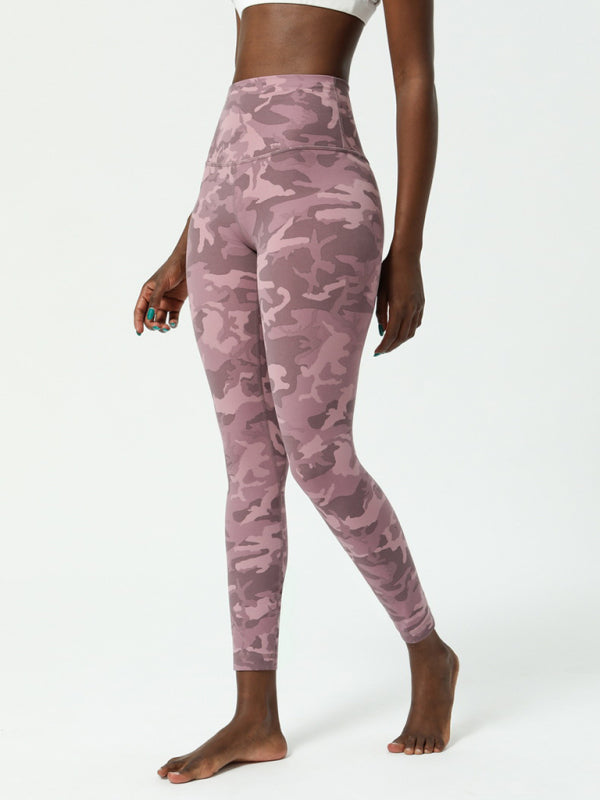 Women's Double-Sided Camouflage Yoga Pants - Nude Print Design Pink