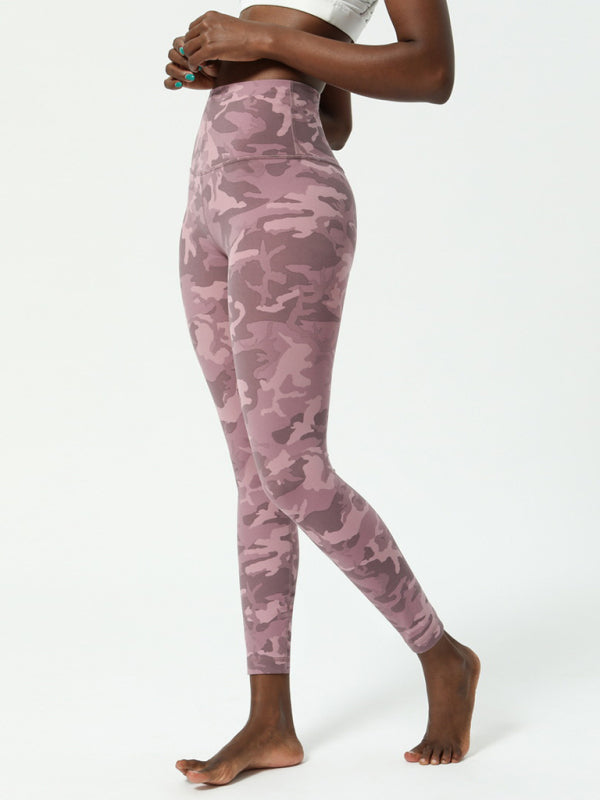 Women's Double-Sided Camouflage Yoga Pants - Nude Print Design