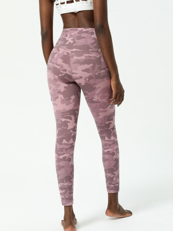 Women's Double-Sided Camouflage Yoga Pants - Nude Print Design