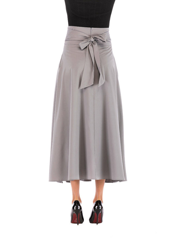 Women's Casual High Waist Lace Up Skirt Misty grey