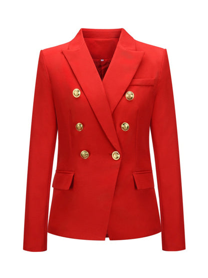Women's Short Double-Breasted Blazer - Long Sleeve - Multiple Colors