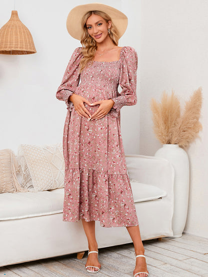 Chiffon Floral Dress - Long Sleeve Polyester Dress for Women