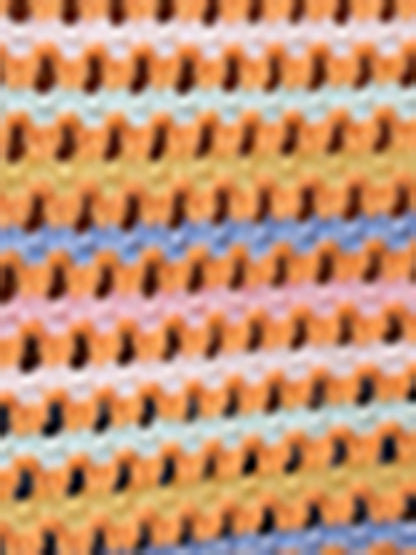 Paneled Hollow Knit Loose Crew Neck Striped Knit Sweater