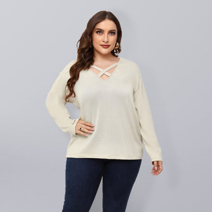 Women Plus Size Crisscross V-Neck Top Cracker khaki