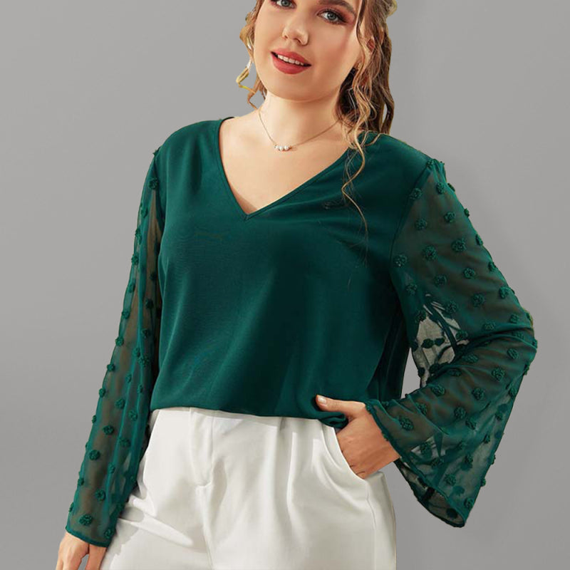 Plus size women's Woven chiffon shirt Green black jasper