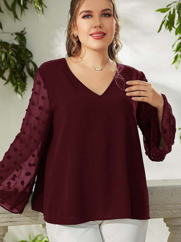 Plus size women's Woven chiffon shirt Wine Red