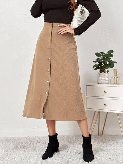 Corduroy Skirt Women Single Breasted High Waisted Mini