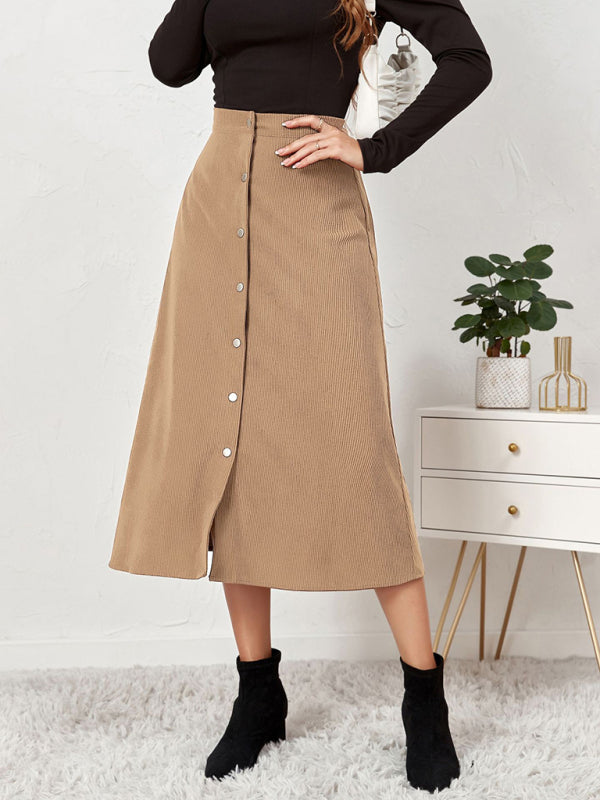 Corduroy Skirt Women Single Breasted High Waisted Mini