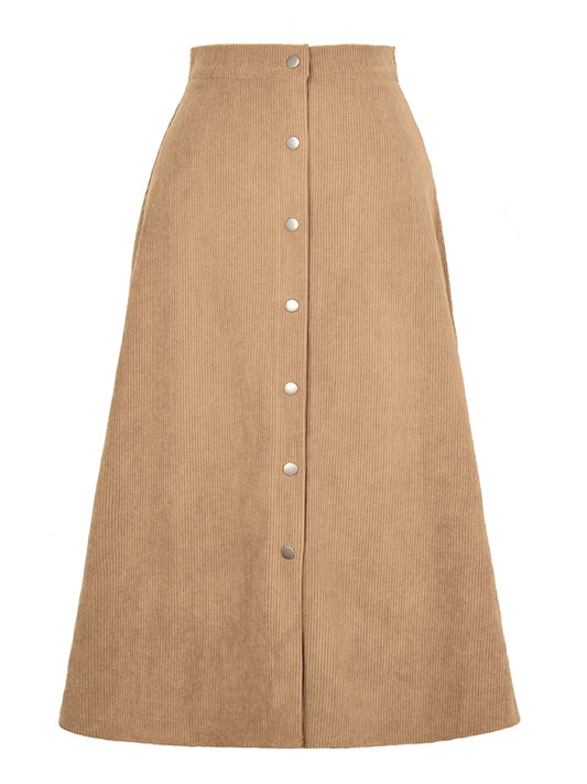 Corduroy Skirt Women Single Breasted High Waisted Mini