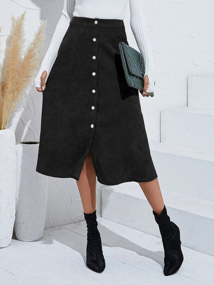 Corduroy Skirt Women Single Breasted High Waisted Mini