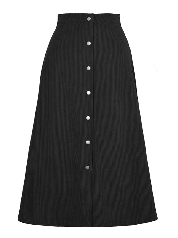 Corduroy Skirt Women Single Breasted High Waisted Mini